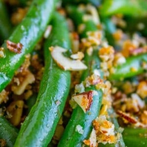 Make Ahead Green Beans with Garlic Bread Crumbs and Almonds from The Food Charlatan