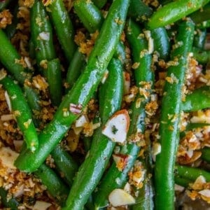 Make Ahead Green Beans with Garlic Bread Crumbs and Almonds from The Food Charlatan