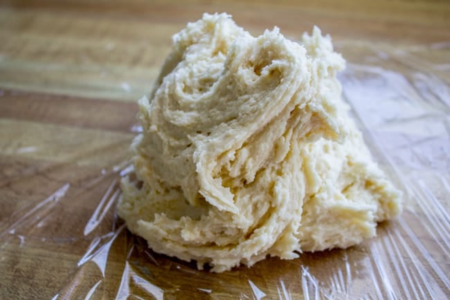 Sugar Cookies Recipe showing sticky dough, unrolled