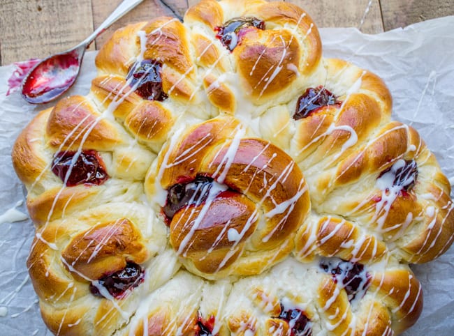 Raspberry Pull-Apart Buns with Coconut Glaze from The Food Charlatan