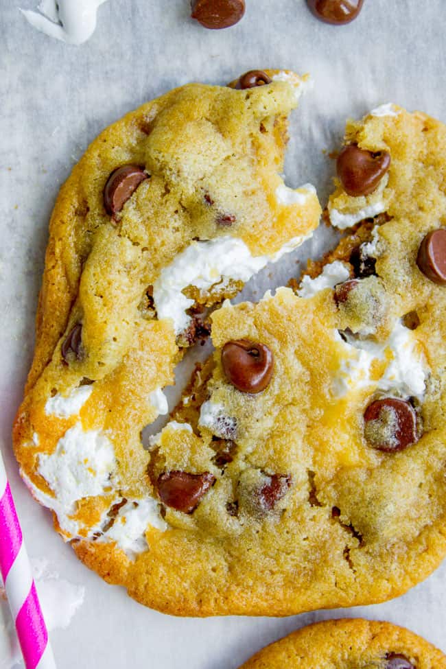 Marshmallow Creme Stuffed Chocolate Chip Cookies from The Food Charlatan