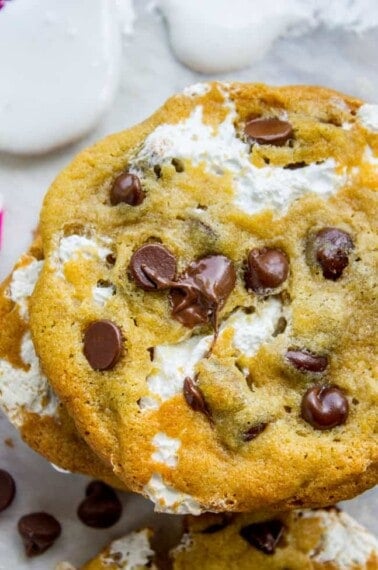 Marshmallow Creme Stuffed Chocolate Chip Cookies from The Food Charlatan
