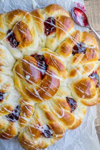 Raspberry Pull-Apart Buns with Coconut Glaze from The Food Charlatan