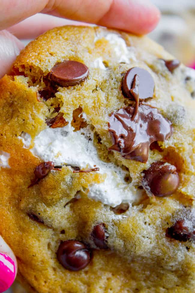 Marshmallow Creme Stuffed Chocolate Chip Cookies from The Food Charlatan