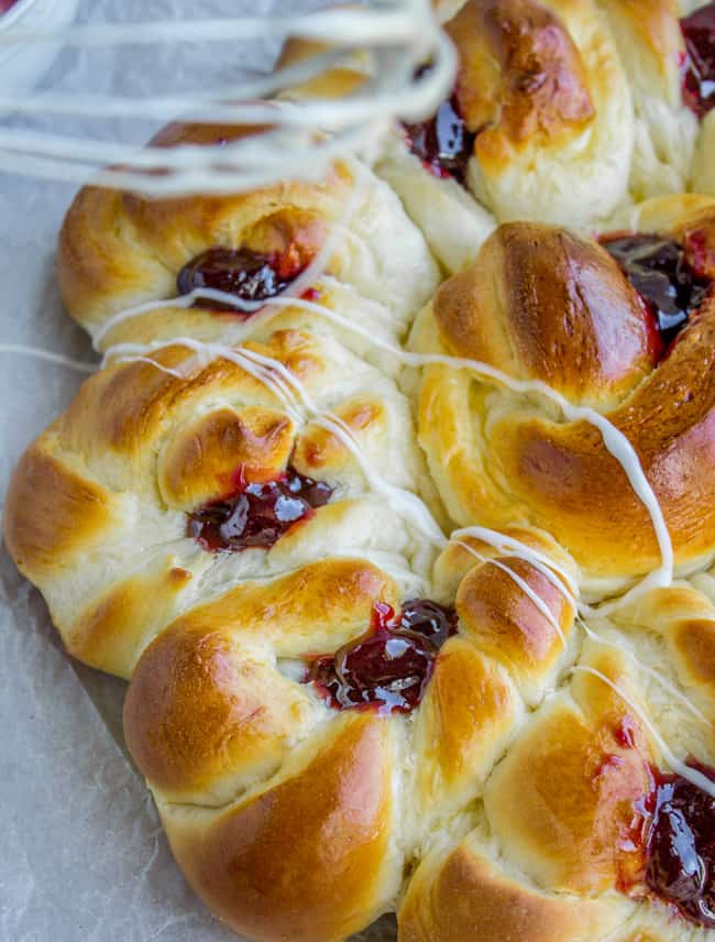 Raspberry Pull-Apart Buns with Coconut Glaze from The Food Charlatan