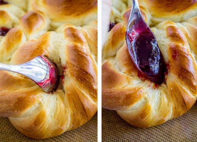 Raspberry Pull-Apart Buns with Coconut Glaze from The Food Charlatan