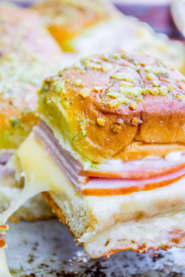 Canadian Bacon and Havarti Cheese Sliders with Pesto Glaze from The Food Charlatan