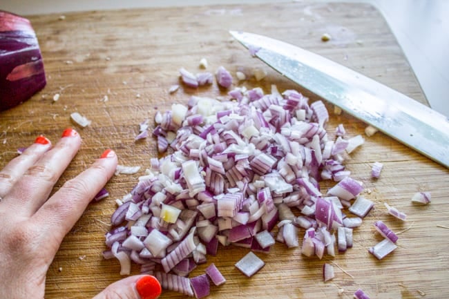 Dicing onions for the dip