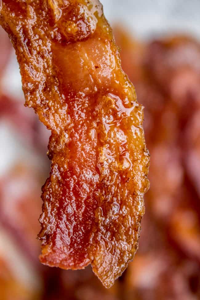 Single piece of baked bacon