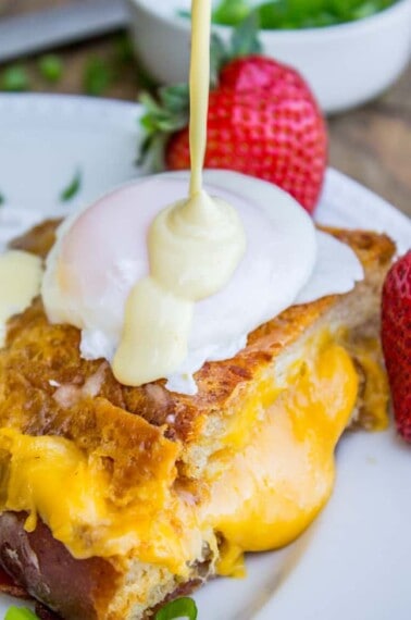 Grilled Cheese Eggs Benedict with Bacon and Hollandaise Sauce from The Food Charlatan