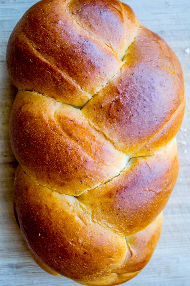 Golden brown challah bread
