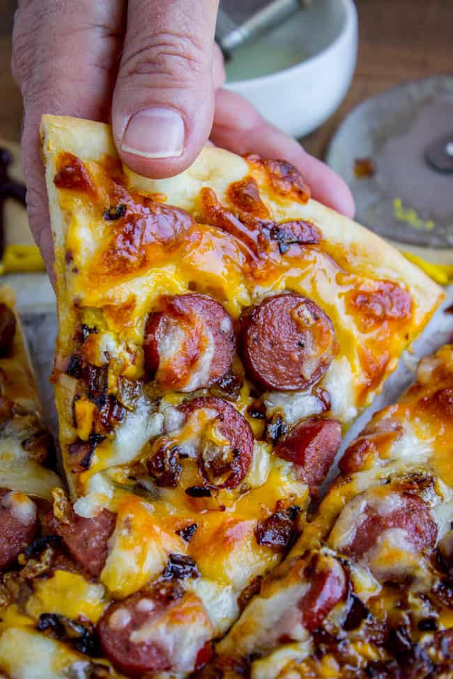 Leftover Hot Dog Pizza with Caramelized Onions from The Food Charlatan