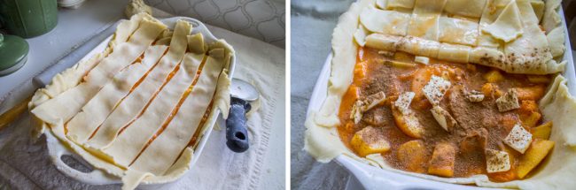 Assembling crust with apricot pie filling