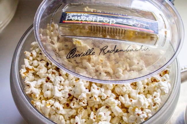 popped popcorn in a popcorn maker.