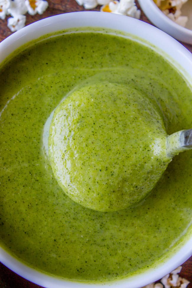 a spoonful of creamy zucchini soup. 