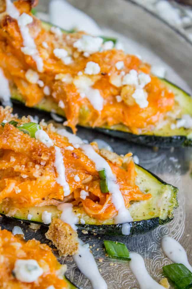 Buffalo Chicken Zucchini Boats from The Food Charlatan