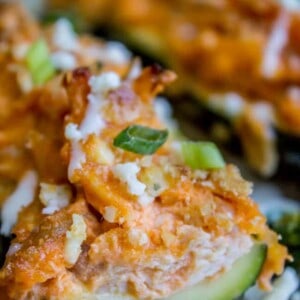 Buffalo Chicken Zucchini Boats from The Food Charlatan