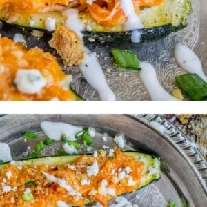 Buffalo Chicken Zucchini Boats from The Food Charlatan