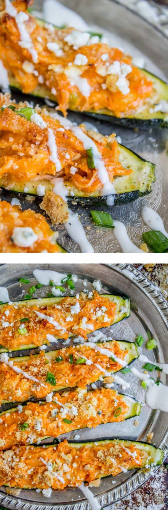 Buffalo Chicken Zucchini Boats from The Food Charlatan
