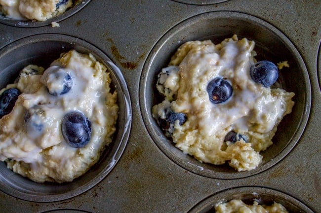 Blueberry Buttermilk Pancake Muffins with Maple Syrup from The Food Charlatan