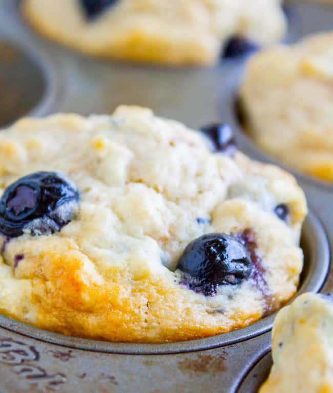 Blueberry Buttermilk Pancake Muffins with Maple Syrup from The Food Charlatan