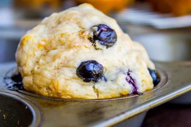 Blueberry Buttermilk Pancake Muffins with Maple Syrup from The Food Charlatan