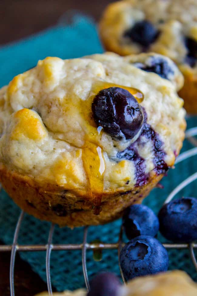 Blueberry Buttermilk Pancake Muffins with Maple Syrup from The Food Charlatan