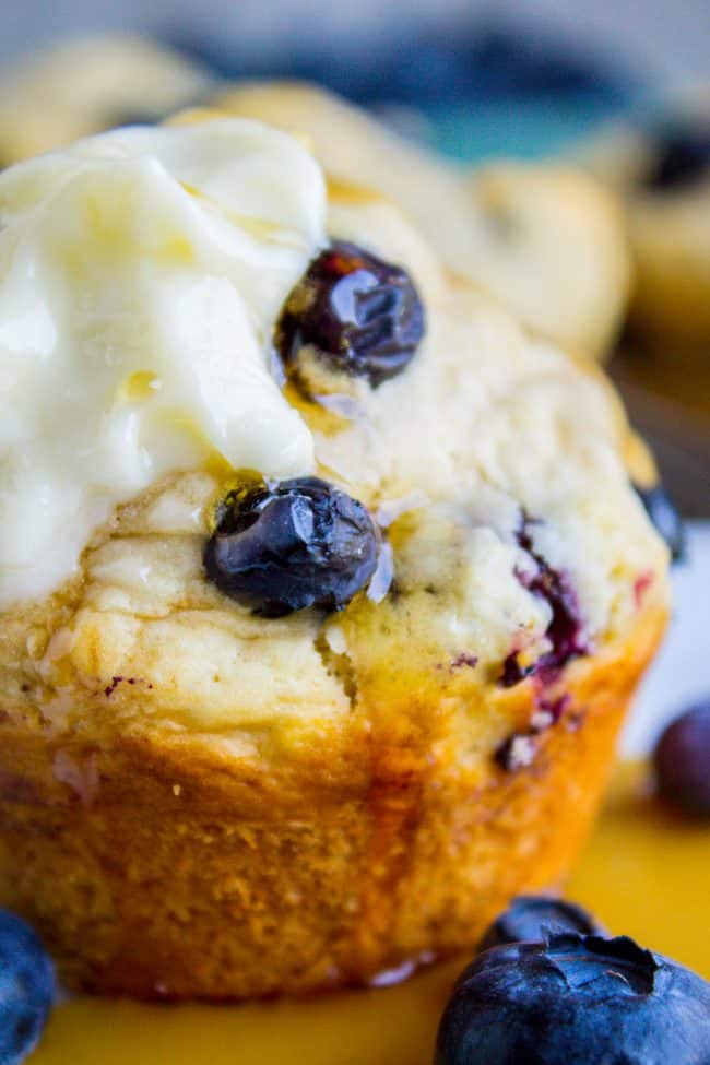 Blueberry Buttermilk Pancake Muffins with Maple Syrup from The Food Charlatan