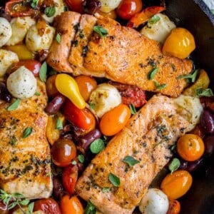 Pan-Seared Salmon with Cherry Tomatoes and Mozzarella (30 Minutes) from The Food Charlatan