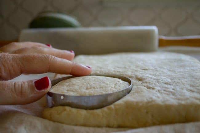 homemade buttermilk biscuits from scratch, cutting the dough