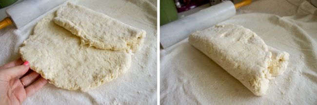 Flaky biscuit dough rolled out and ready to cut