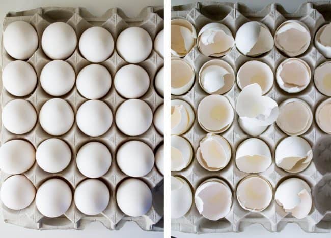 2 dozen eggs whole, two dozen egg shells.