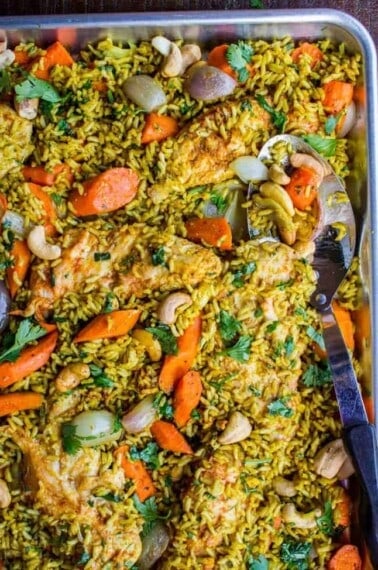 Sheet Pan Curry Chicken and Carrots with Basmati Rice (Biryani) from The Food Charlatan