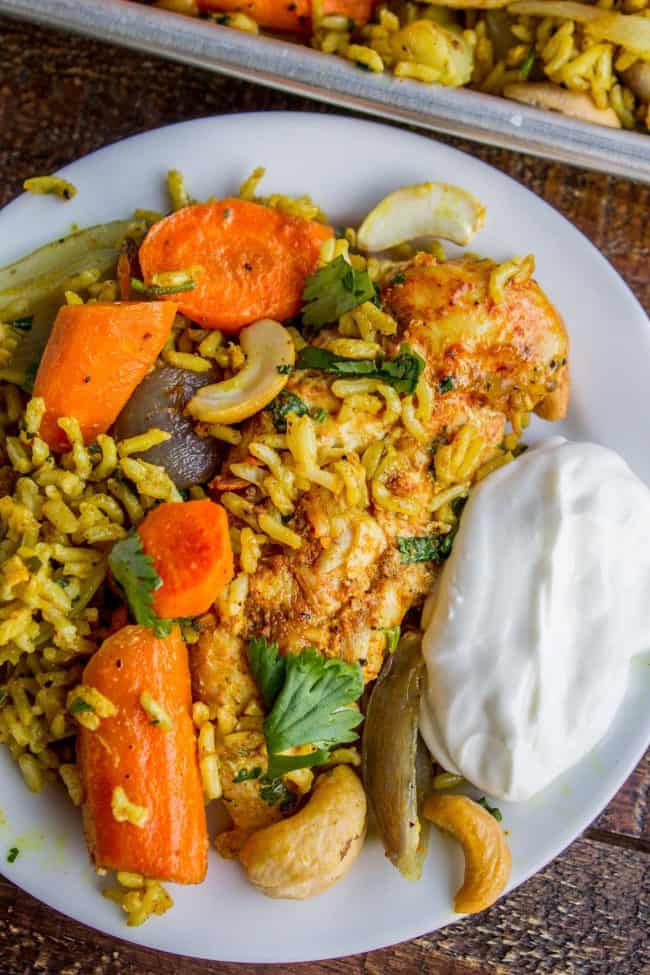 Sheet Pan Curry Chicken and Carrots with Basmati Rice (Biryani) from The Food Charlatan