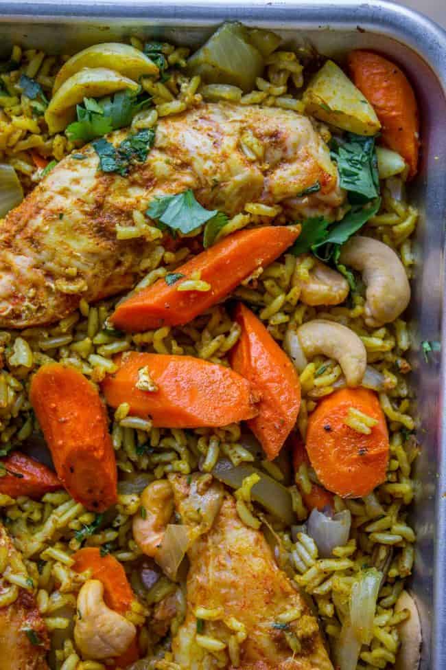 Sheet Pan Curry Chicken and Carrots with Basmati Rice (Biryani) from The Food Charlatan