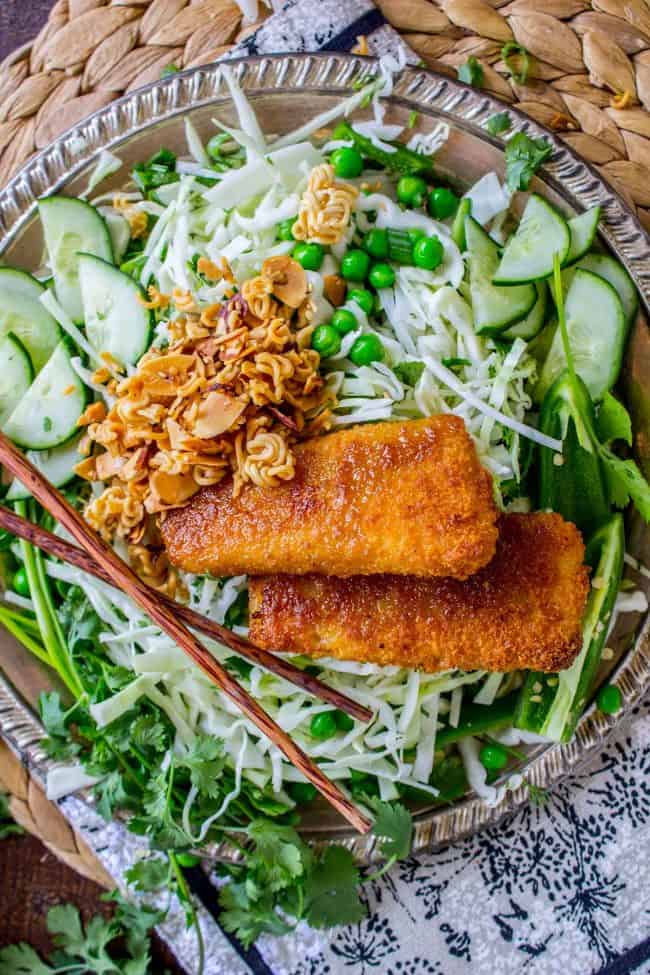 Crunchy Asian Cabbage Salad with Crispy Fish from The Food Charlatan