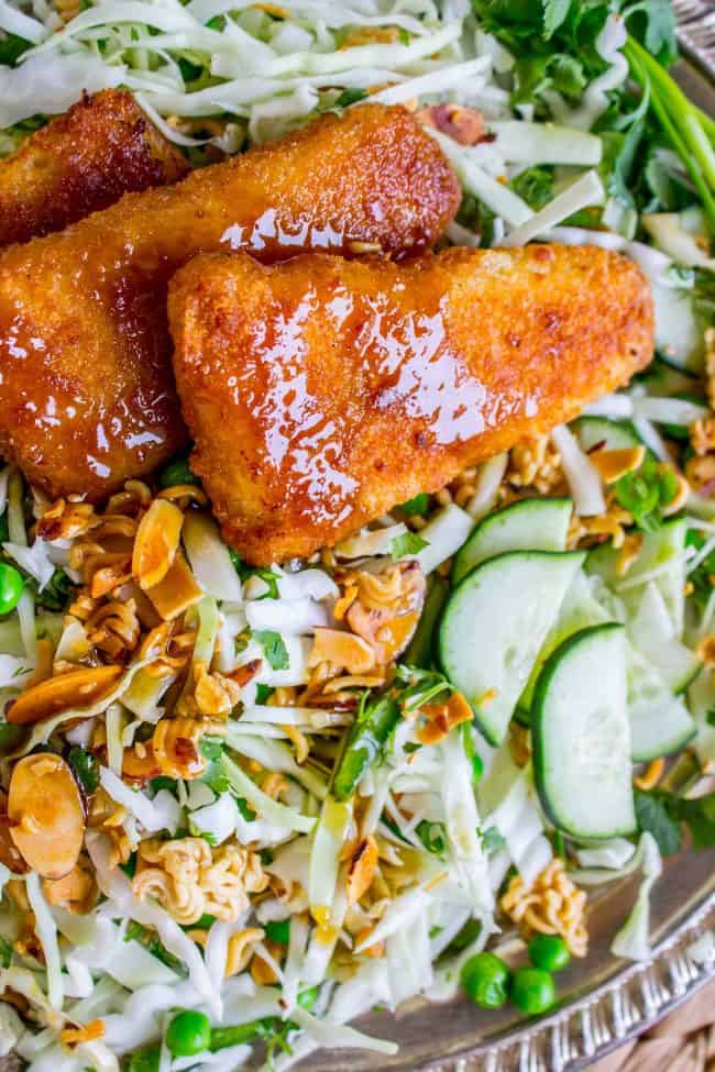 Crunchy Asian Cabbage Salad with Crispy Fish from The Food Charlatan