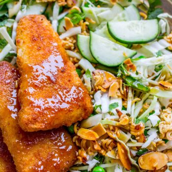 Crunchy Asian Cabbage Salad with Crispy Fish from The Food Charlatan