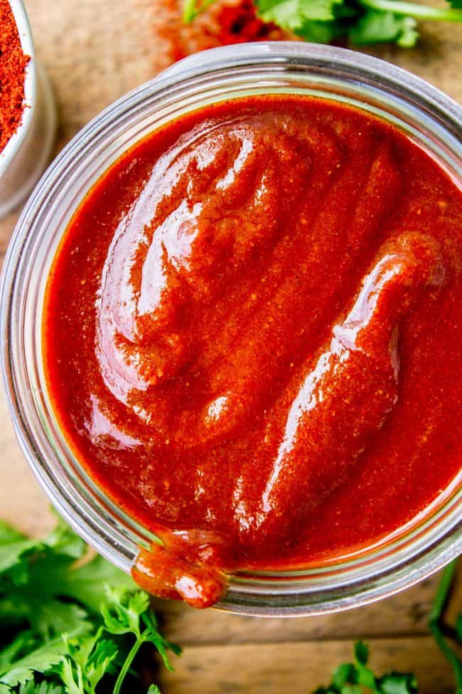 a jar of enchilada sauce.