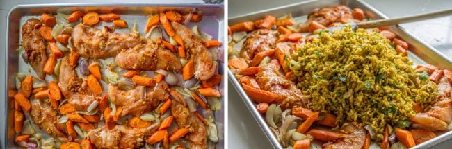 Sheet Pan Curry Chicken and Carrots with Basmati Rice (Biryani) from The Food Charlatan