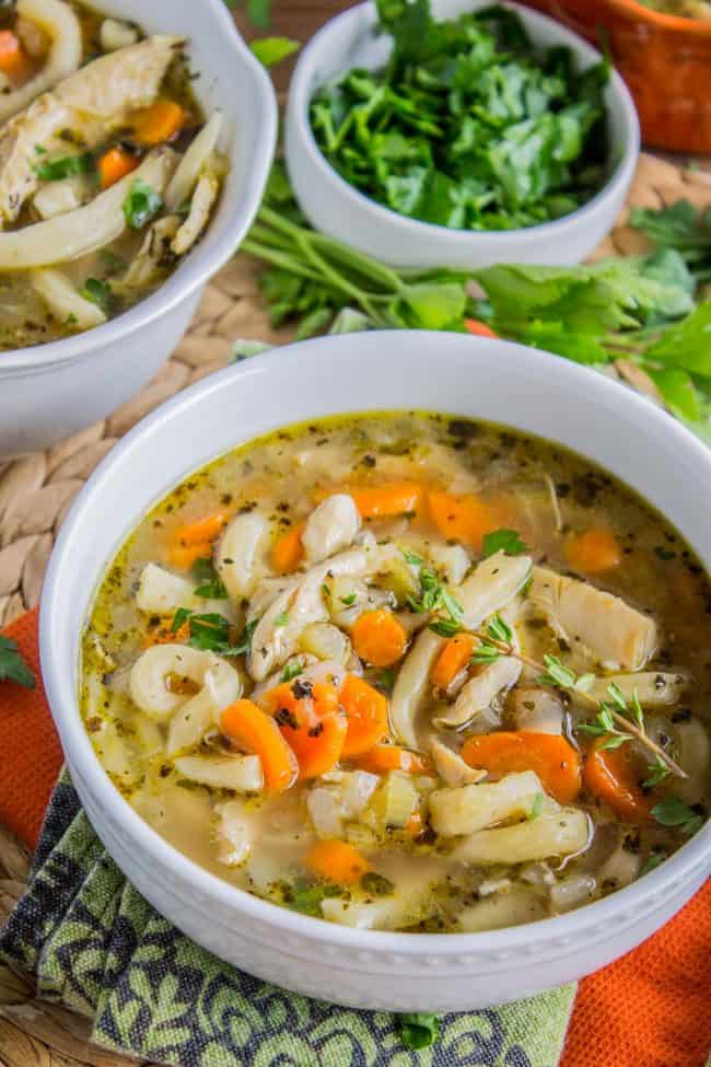 bowls of homemade chicken noodle soup.