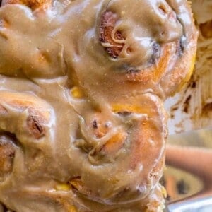 Pumpkin Cinnamon Rolls with Caramel Cream Cheese Frosting from The Food Charlatan