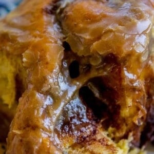 Pumpkin Cinnamon Rolls with Caramel Cream Cheese Frosting from The Food Charlatan