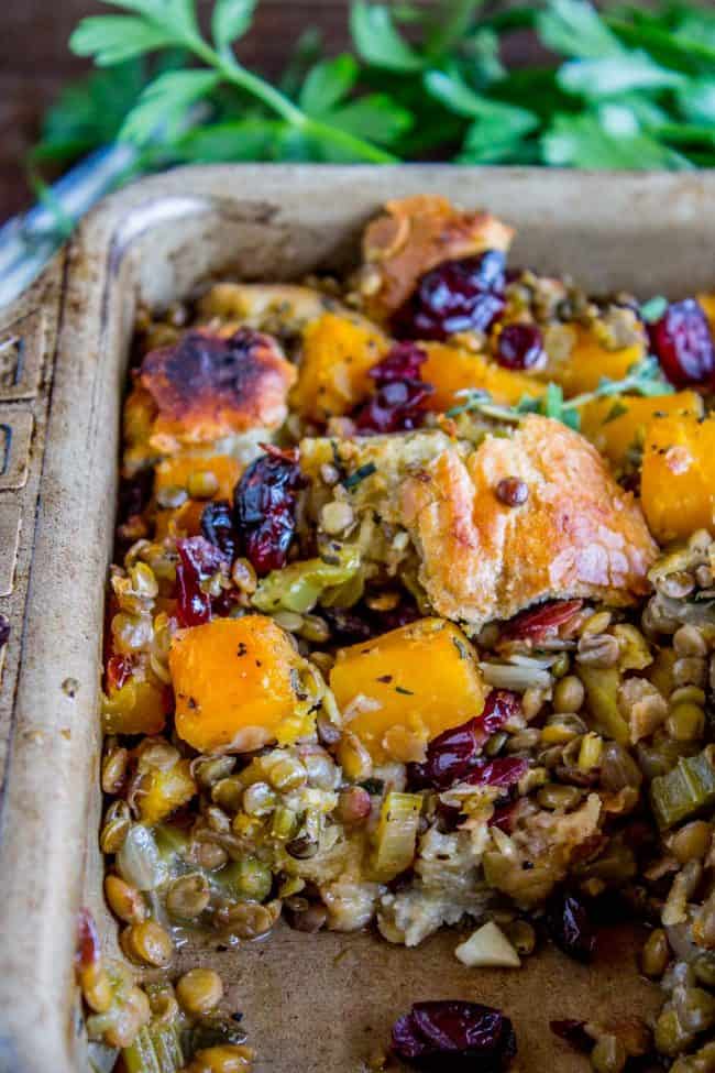 Butternut Squash, Cranberry, and Lentil Stuffing from The Food Charlatan