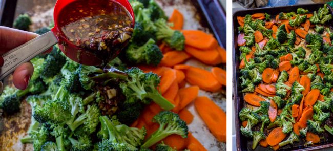 Sheet Pan Asian Salmon with Broccoli, Carrots, and Rice Noodles from The Food Charlatan