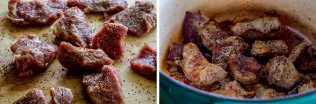 browning beef in pot