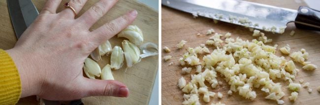 crushing and mincing garlic.