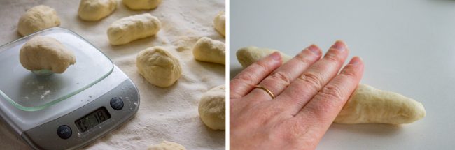 Weighing dough for evenly sized garlic knots.