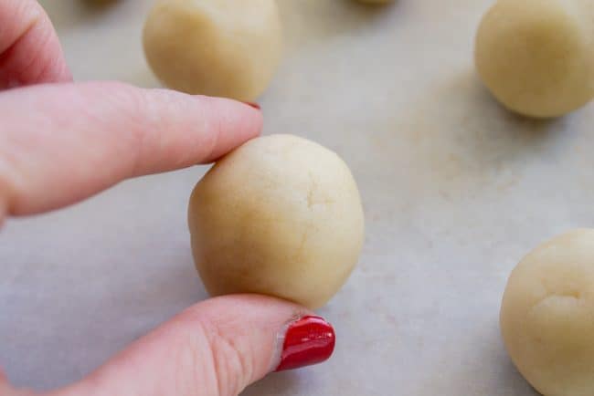 Shortbread dough rolled into a ball.
