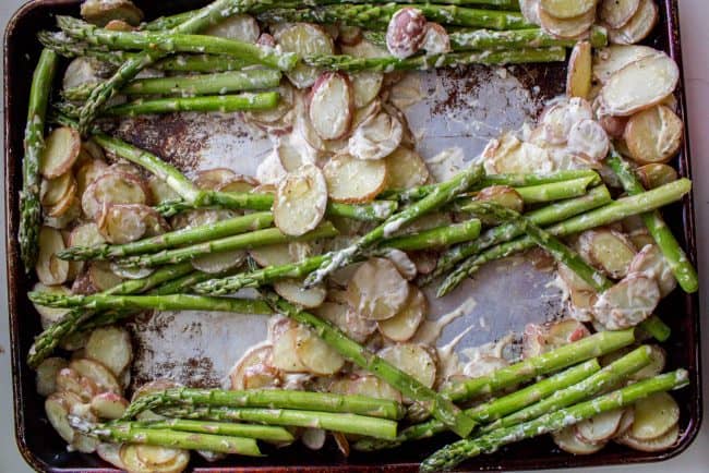 Sheet pan asparagus and potato bake